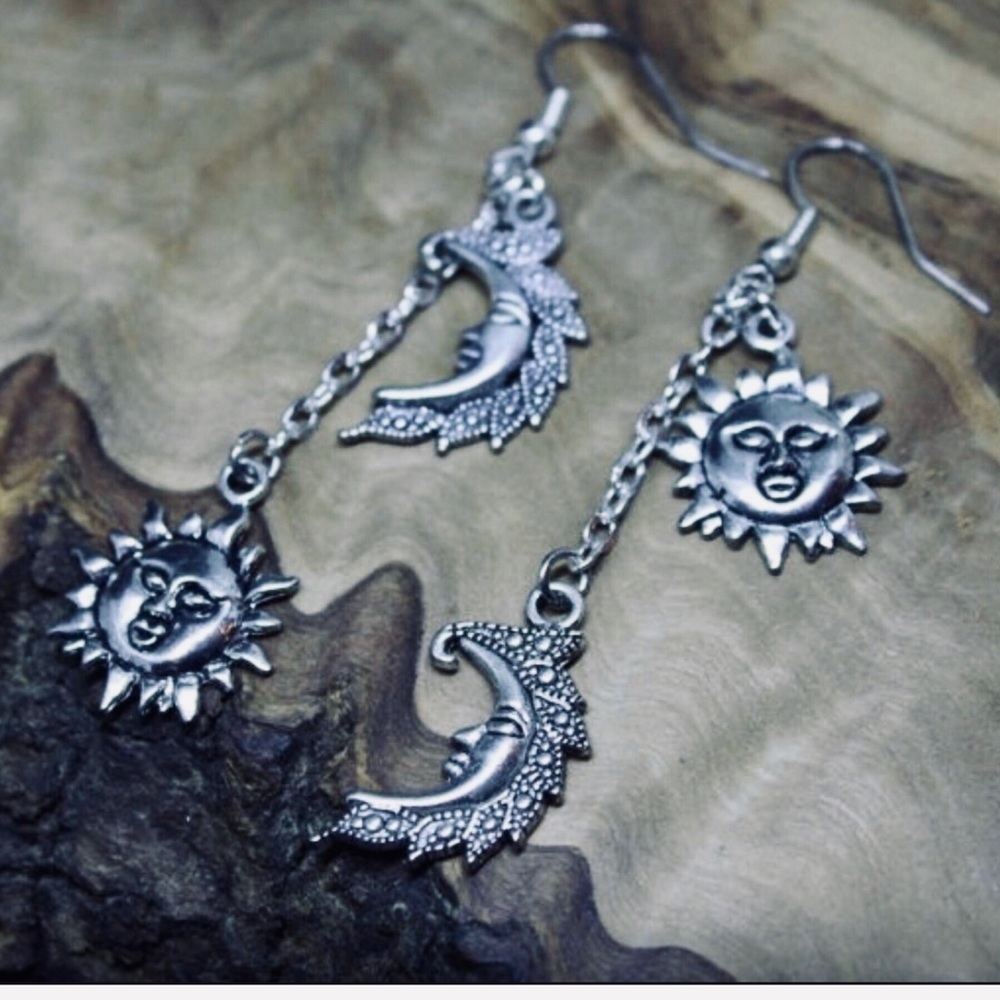 Sun & Crescent Moon dangle earrings